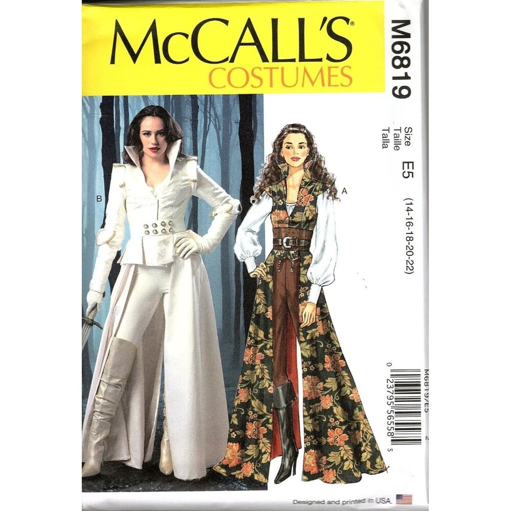McCall's M6819 Misses 14 to 22 Coats Tops Corset and Belt Costume Sewing Pattern